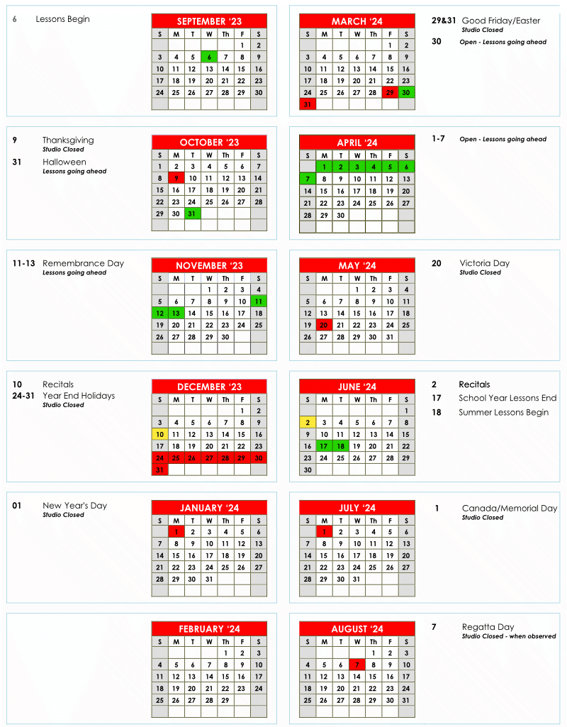 Lesson Calendar 2023-2024
