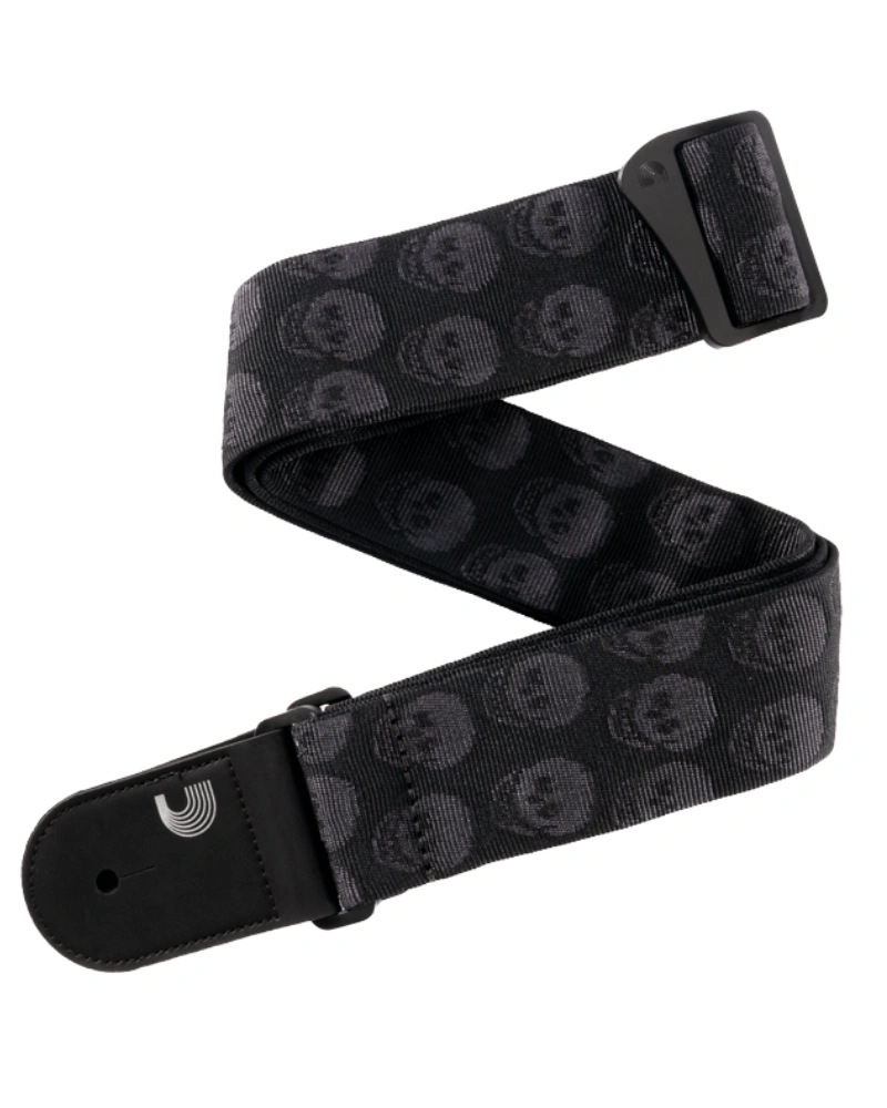 D'Addario 50TB00 Guitar Strap Black Tubular Skulls (50mm)